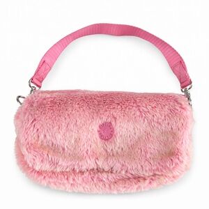 Kipling Aras Furry Shoulder Bag Pink Y2K Barbiecore Faux Fur